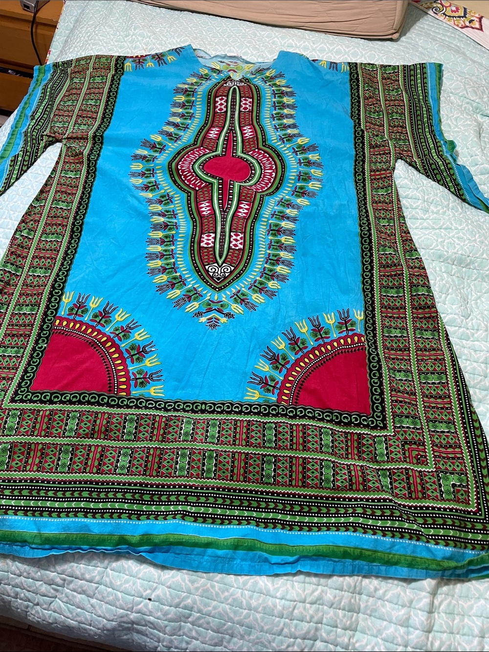 Vintage dashiki print cotton caftan with bell sleeves